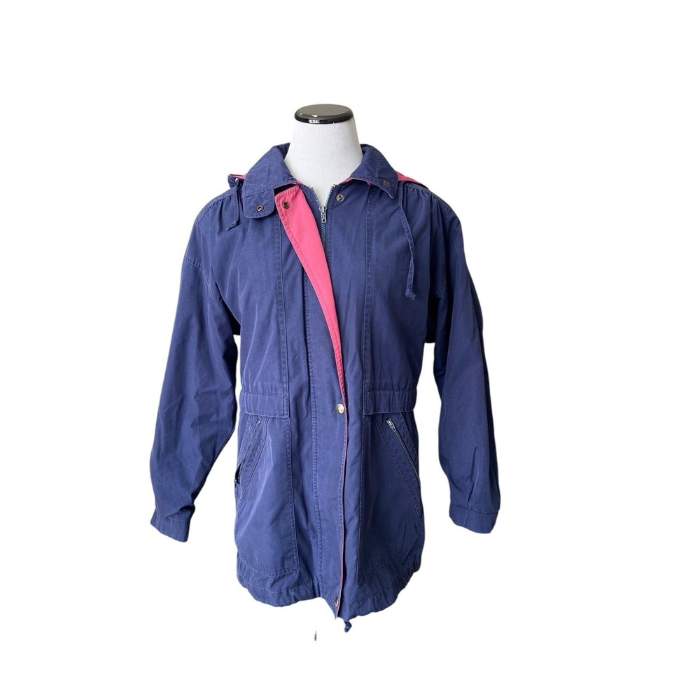 VTG London Fog Hooded‎ Anorak Jacket Womens Size S Blue Removable Liner Raincoat